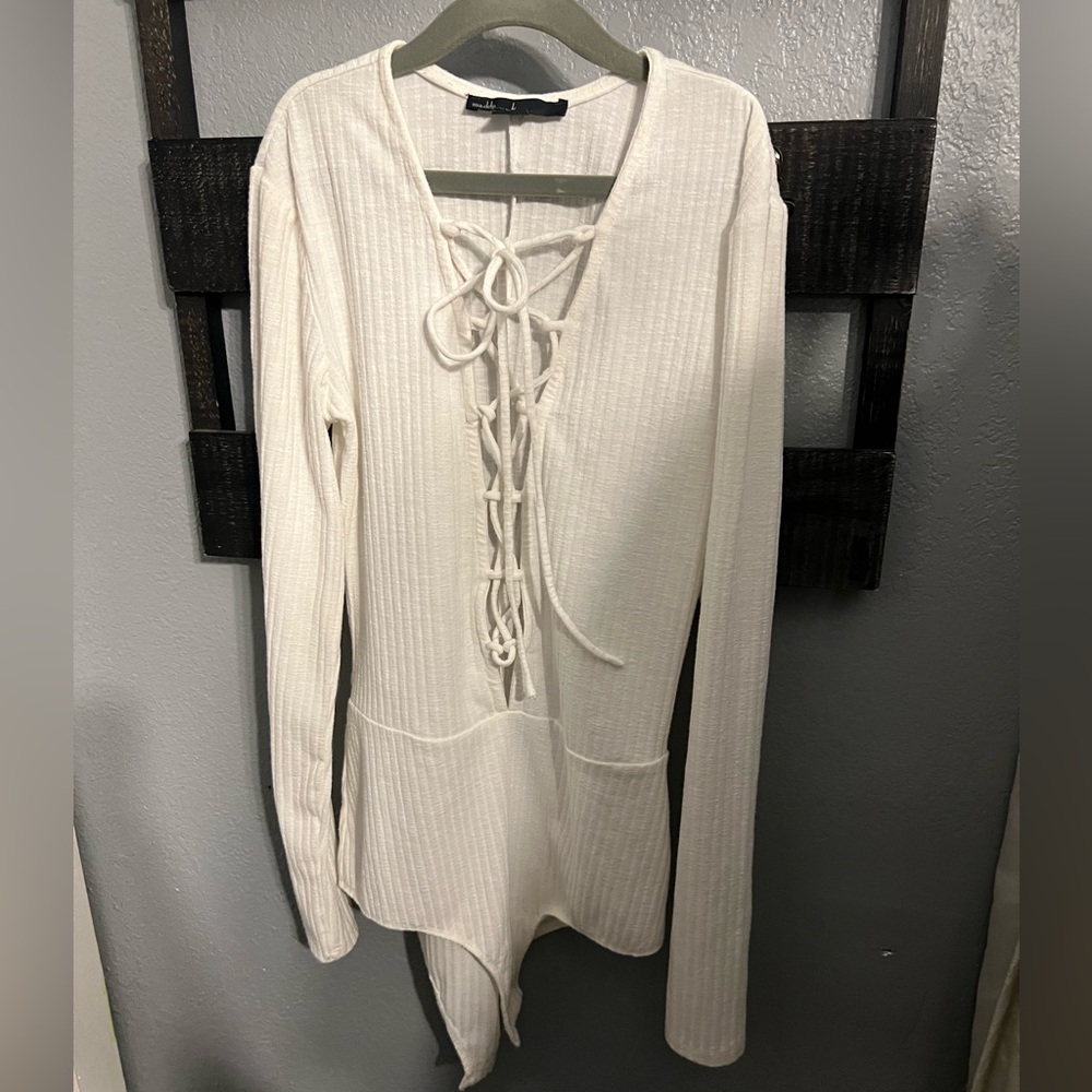 Maddy K White Lace Up Bodysuit